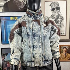 Vintage 80s Current Seen Acid Wash Denim Bomber Jacket w/ Suede Panels – Juniors